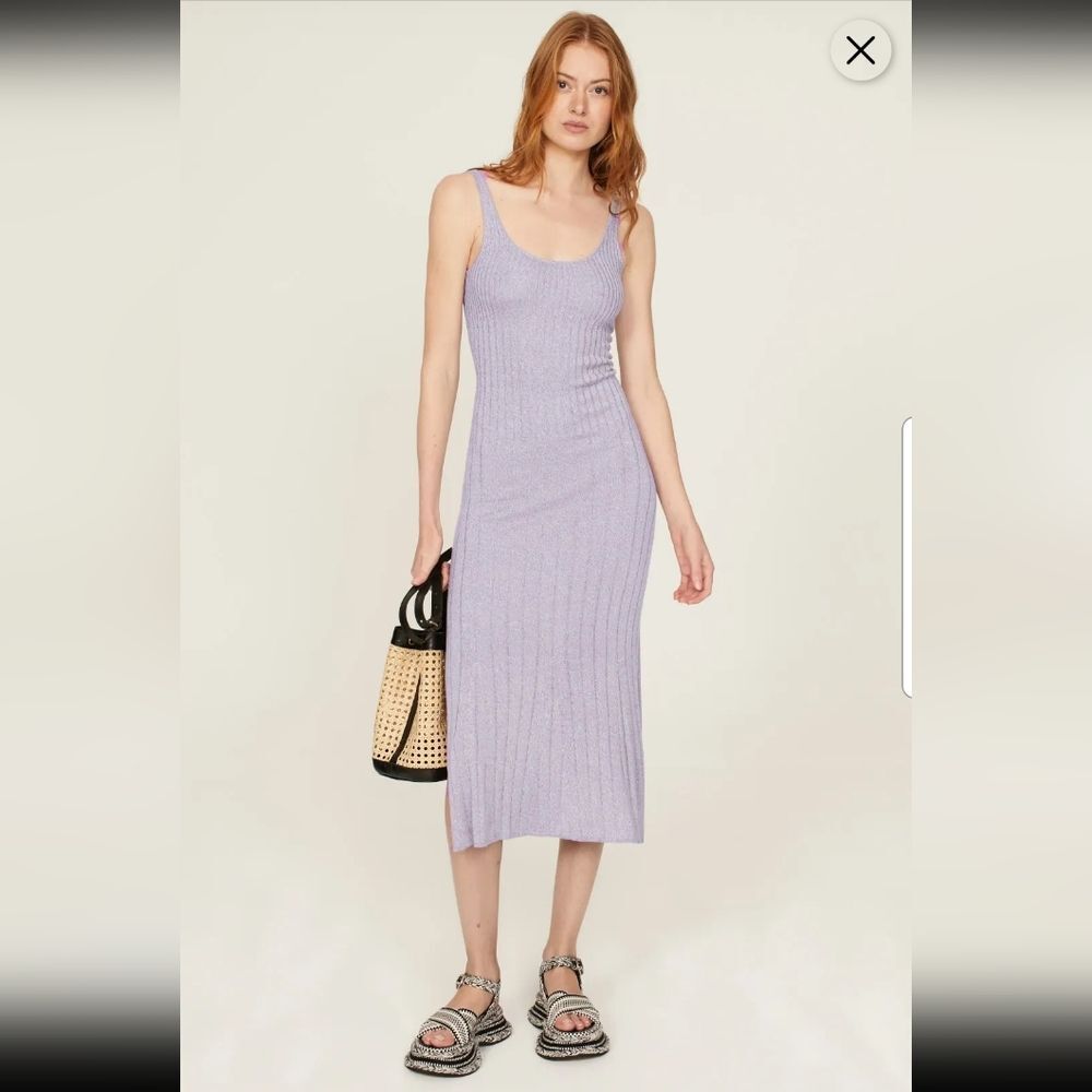 Naadam Marled Lavender Rib Midi Silk Tank Dress Size S